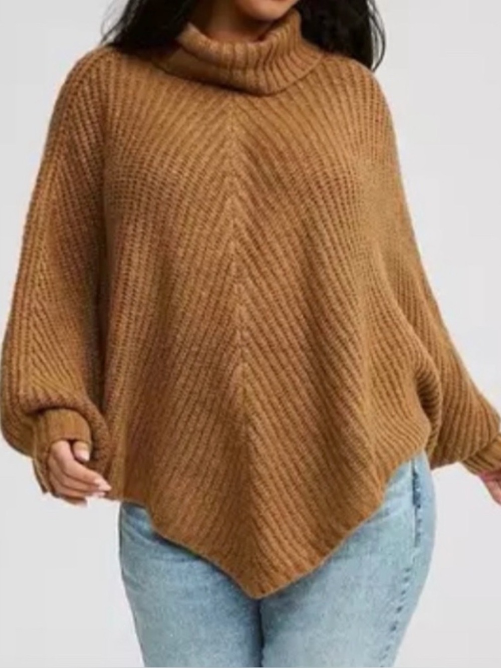TORRID Chunky Ribbed Tan Turtleneck Poncho SweaterSZ 1X/2X